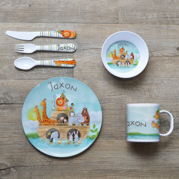 Personalised Kids Melamine Dinner Set Noah's Ark