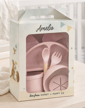 7 Piece Silicone Baby Feeding Set in a Personalised Gift Box