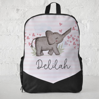 Personalised Kids Backpack Elephant Hearts Pink