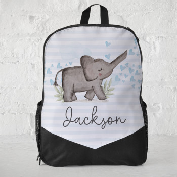 Personalised Kids Backpack Elephant Hearts Blue