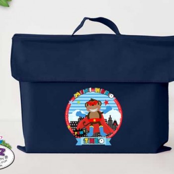 library Bags For Kids, waterproof library bag, kids book bag, library bag with handles, library bag with name, kids library bag, school library bag, Personalised Kids Library Bag Monkey