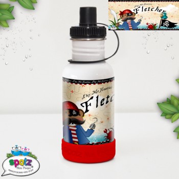 Personalised Kids Stainless Steel Drink Bottle Pop top Straw Top BPA Free Pirate