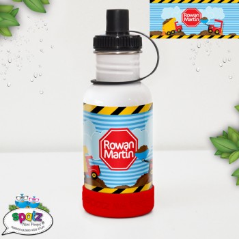 Kids Stainless Steel Drink bottle name, Kids drink Bottle, Bottle Pop top, Straw Top drink bottle, BPA Free drink bottle, diggers dumptrucks design