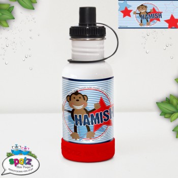 Kids Stainless Steel Drink bottle name, Kids drink Bottle, Bottle Pop top, Straw Top drink bottle, BPA Free drink bottle, monkey drink bottle