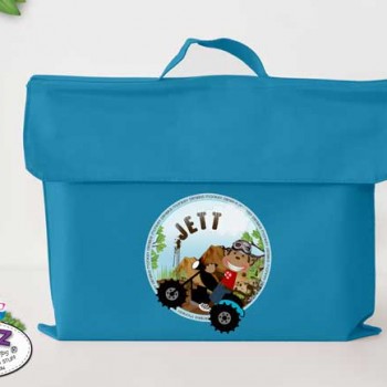 library Bags For Kids, waterproof library bag, kids book bag, library bag with handles, library bag with name, kids library bag, school library bag, Personalised Kids Library Bag Monkey Motorbike