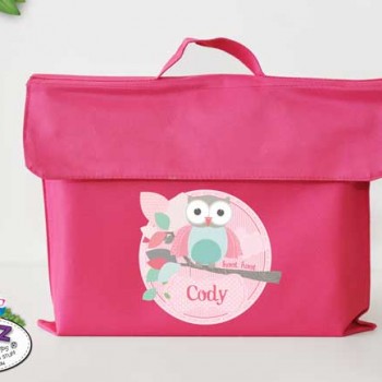 library Bags For Kids, waterproof library bag, kids book bag, library bag with handles, library bag with name, kids library bag, school library bag, Personalised Kids Library Bag Pink Owl