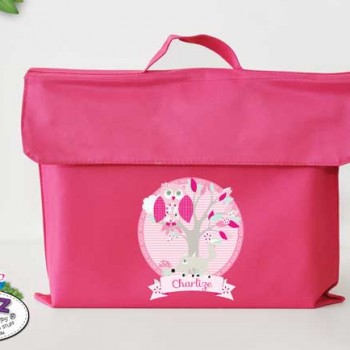 library Bags For Kids, waterproof library bag, kids book bag, library bag with handles, library bag with name, kids library bag, school library bag, Personalised Kids Library Bag Pink Owl Woodland