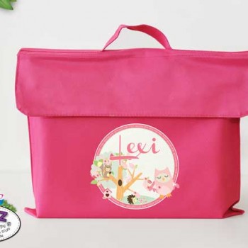 Personalised Kids Waterproof Library Bag School With Name Woodland Owl