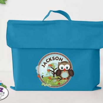 library Bags For Kids, waterproof library bag, kids book bag, library bag with handles, library bag with name, kids library bag, school library bag, Personalised Kids Library Bag Owl Boy