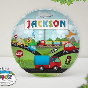 Personalised Kids Unbreakable Plastic Plate BPA Free Birth Keepsake New Baby Gift transport Plane Helicopter Car