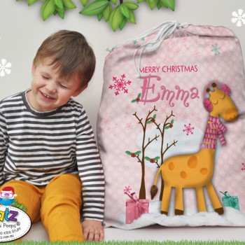 Giraffe girly name on childs christmas santa sack, kids santa sack, kids santa sack with name, my first christmas santa sack, christmas keepsake kids