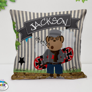 Skateboard Monkey Kids Cushion With Name