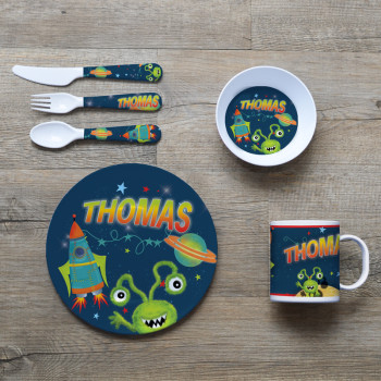 Personalised Kids Melamine Dinner Set - Aliens