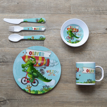 Personalised Kids Melamine Dinner Set Alligator
