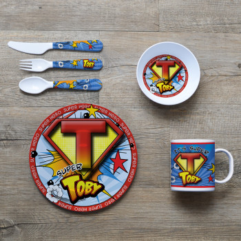 Personalised Kids Melamine Dinner Set Super Hero