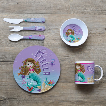 Personalised Kids Melamine Dinner Set - Mini Mermaid