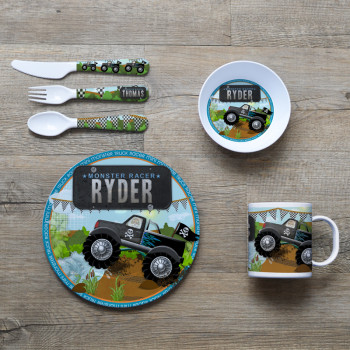 Personalised Kids Melamine Dinner Set Monster Truck Racer