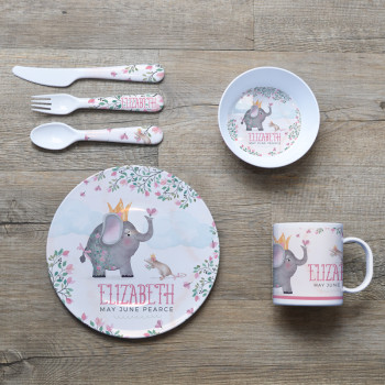 Personalised Kids Melamine Dinner Set Ellie Elephant