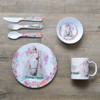 Personalised Kids Melamine Dinner Set Floral Horse