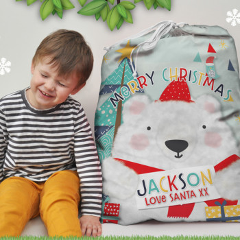 name on childs christmas santa sack, kids santa sack, kids santa sack with name, my first christmas santa sack, christmas keepsake kids