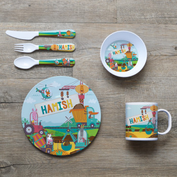 Personalised Kids Melamine Dinner Set Get To Work
