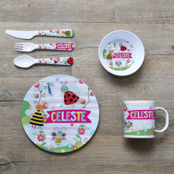 Personalised Kids Melamine Dinner Set Hearts A Flutter