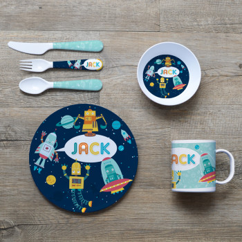 Personalised Kids Melamine Dinner Set Robotica Robots