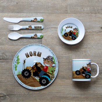 Personalised Kids Melamine Dinner Set Dirtbike Monkey