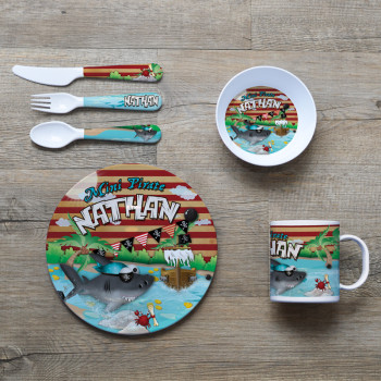 Personalised Kids Melamine Dinner Set Pirate Shark