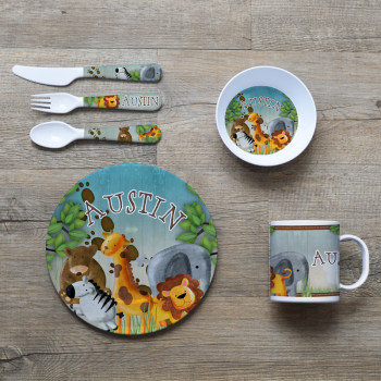 Personalised Kids Melamine Dinner Set In The Jungle