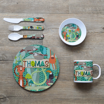 Personalised Kids Melamine Dinner Set Jungle Rumble