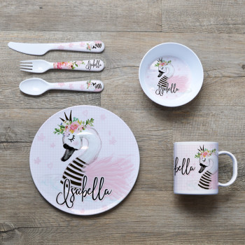 Personalised Kids Melamine Dinner Set Swan Princess