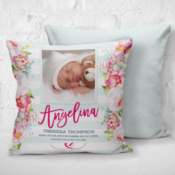 baby photo cushion birth details custom name personalised personalized