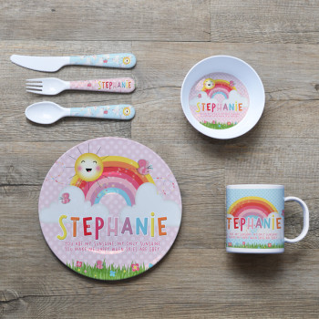 Personalised Kids Melamine Dinner Set Rainbows