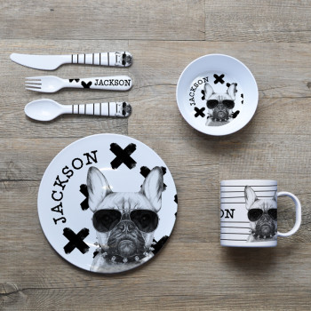 Personalised Kids Melamine Dinner Set So Frenchie Dog