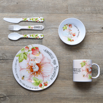 Personalised Kids Melamine Dinner Set Strawberry Mouse