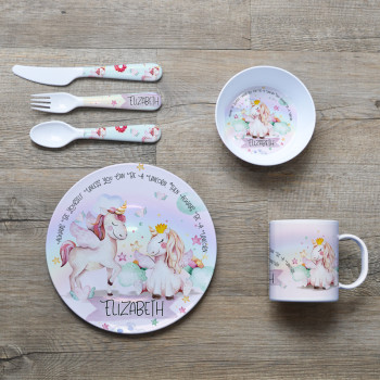 Personalised Kids Melamine Dinner Set Always Be A Unicorn