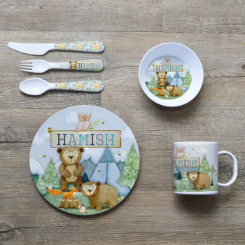 Personalised Kids Melamine Dinner Set Beware Bears