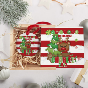 Baby S First Christmas Tree Ornament In A Wooden Keepsake Box