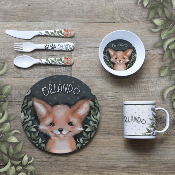 Personalised Kids Melamine Dinner Set Forrest Fox