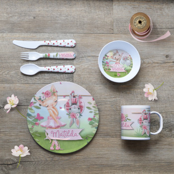 Personalised Kids Melamine Dinner Set Ballerina Ballet Friends
