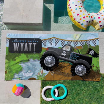 Personalised Kids Beach Towels Monster Truck Racer