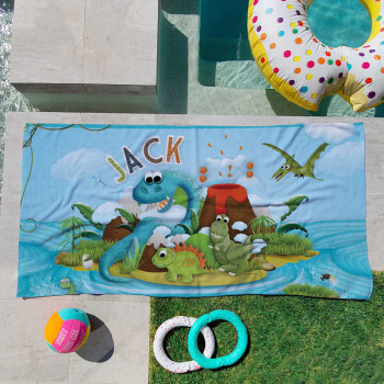 Personalised Kids Beach Towels Dinosaur Island