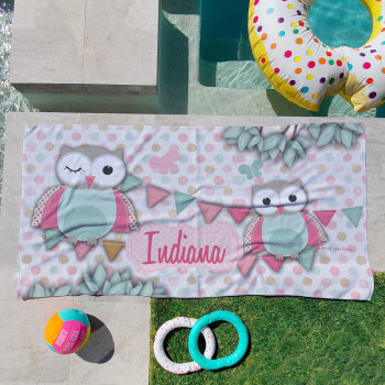 Personalised Kids Beach Towels Pastel Owls
