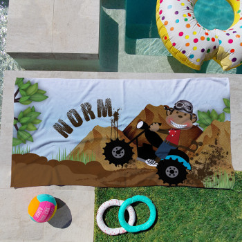 Personalised Kids Beach Towels Dirtbike Monkey