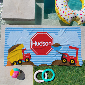 Personalised Kids Beach Towels Diggers & Dumptrucks