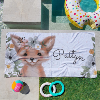 Personalised Kids Beach Towels Forrest Fox Floral