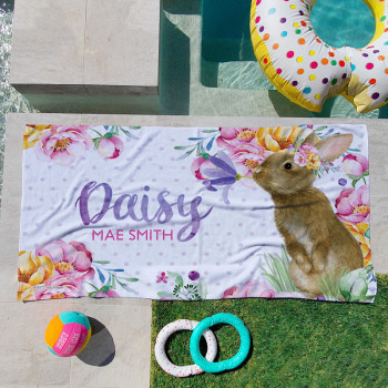 Personalised Kids Beach Towels Floral Flopsy