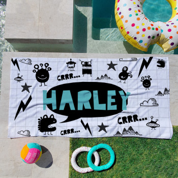 Personalised Kids Beach Towels Monsters Grrr