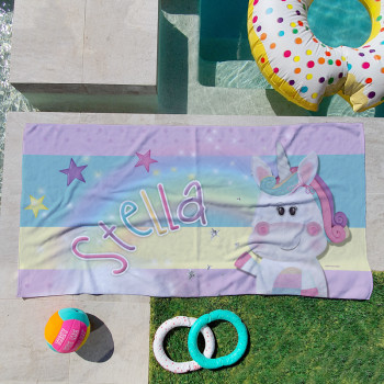 Personalised Kids Beach Towels Unicorn Sparkles